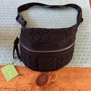 Vera Bradley Black Quilted Mini Crossbody Belt Bag with Chevron Stitch